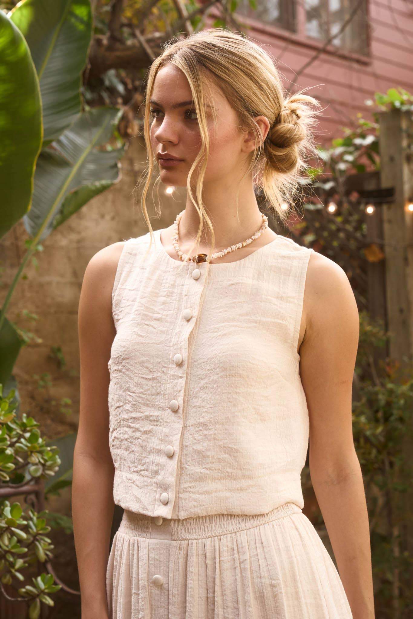 Ivory Breeze Button Tank
