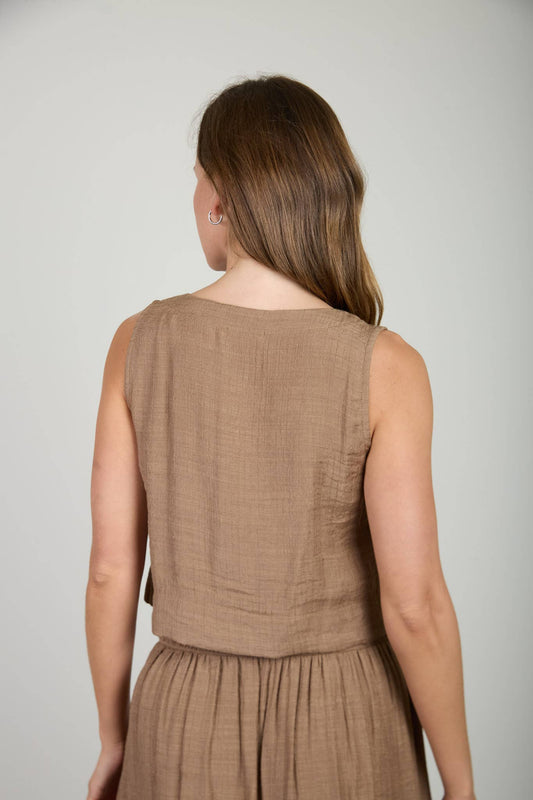 Mocha Breeze Button Tank