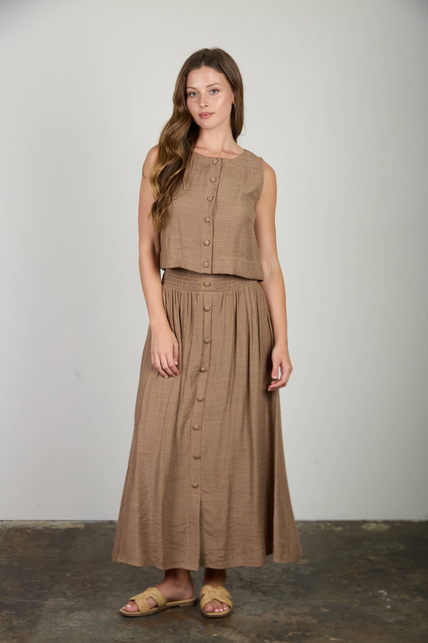 Mocha Breeze Button Tank