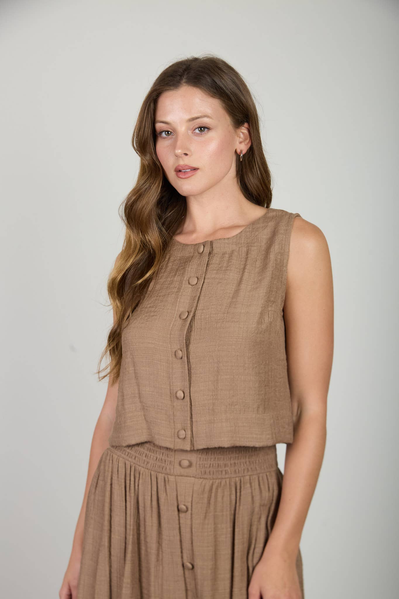 Mocha Breeze Button Tank